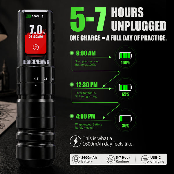 Dragonhawk A3 Pro Wireless Tattoo Pen Machine Kit - Dragonhawktattoos