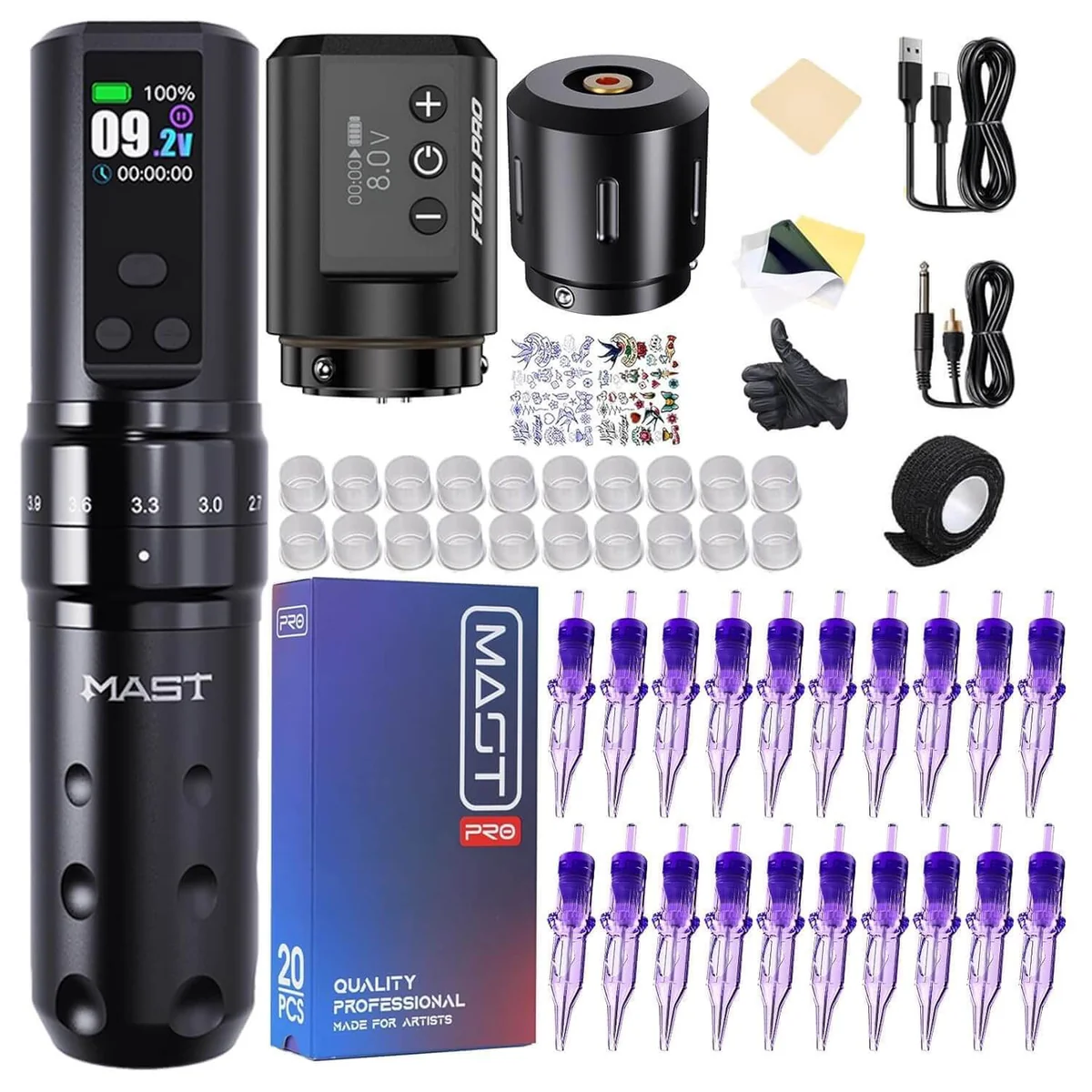 Dragonhawk Mast Fold2 Pro Machine Pen Wireless Professional Bundle (2 Batteries ver) - Dragonhawktattoos