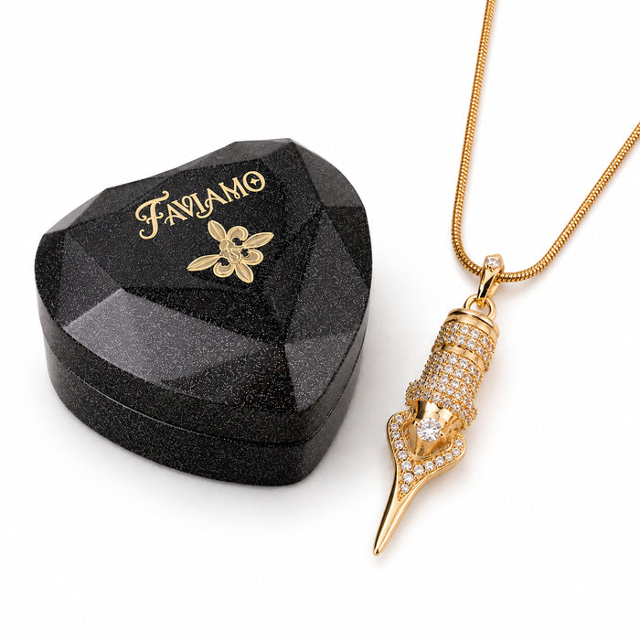 Faviamo 24K Gold Plated Handmade Zircon Inlaid Tattoo Art Pendant Ornament Necklace