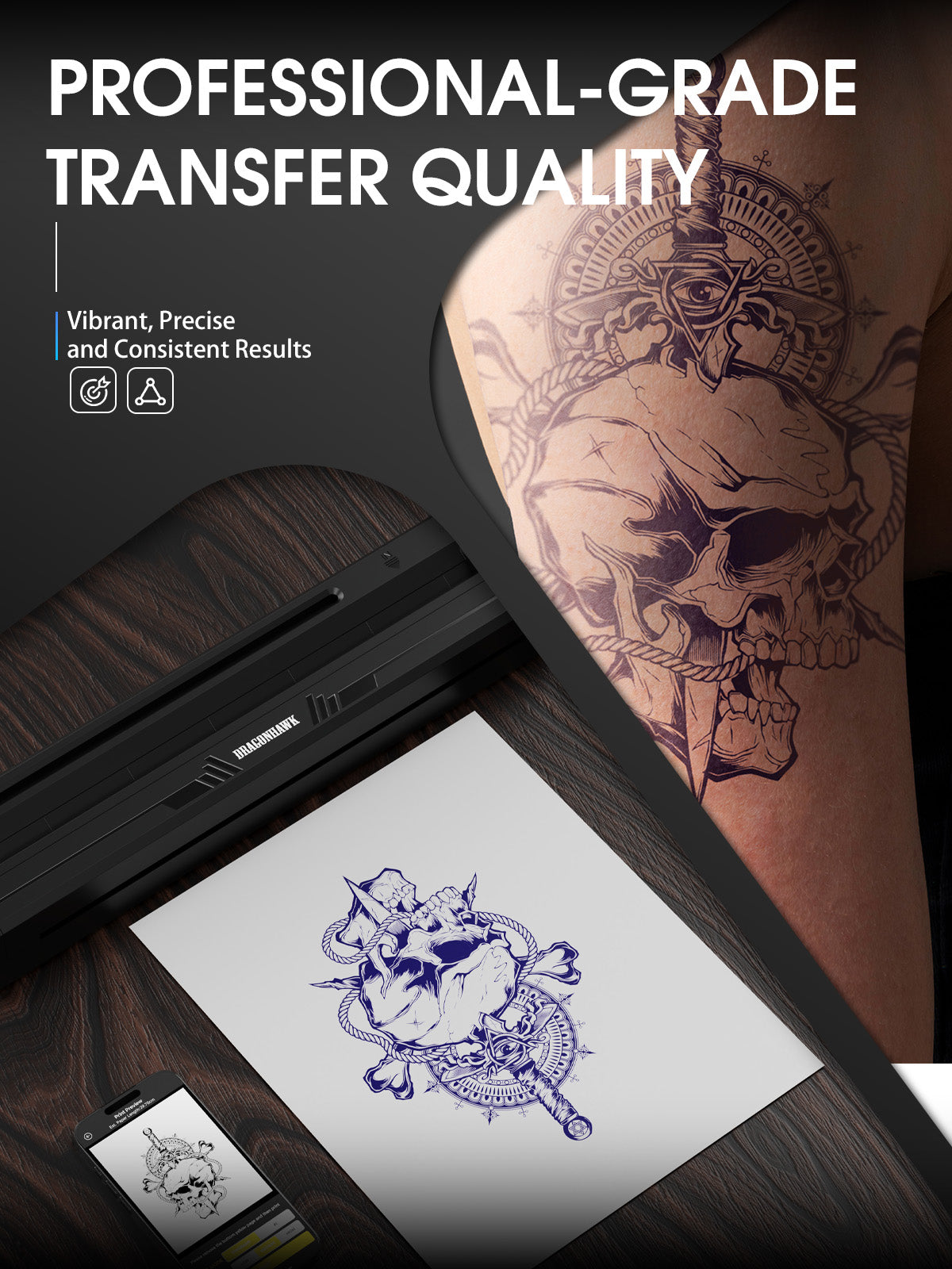 Dragonhawk A4 Wireless Thermal Tattoo Stencil Printer Machine Portable