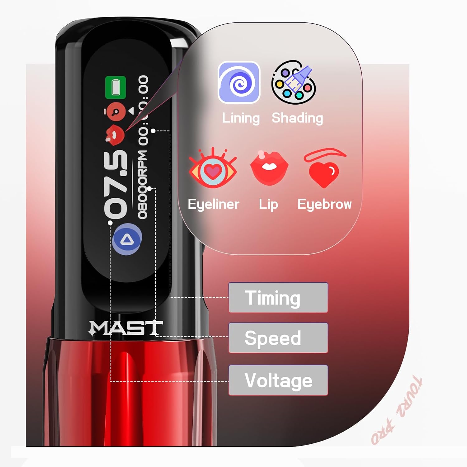 Mast Tattoo Tour2 Pro ワイヤレス タトゥーマシンペン 3.5mm débattement