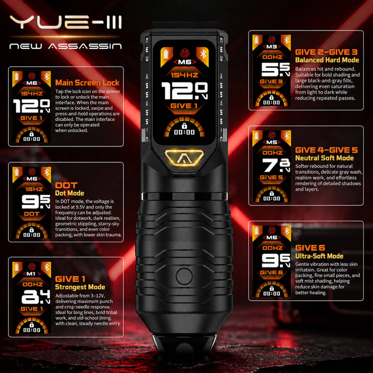 YUE‑III New Assassin  Wireless Tattoo Pen Machine with 4.0mm Stroke