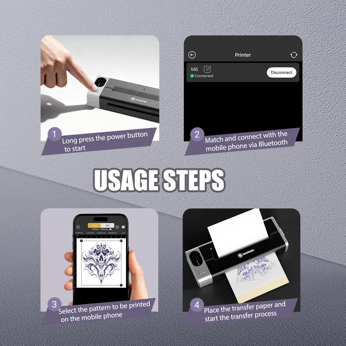 Dragonhawk M6 Wireless Tattoo Stencil Printer Portable Tattoo Printer - Dragonhawktattoos