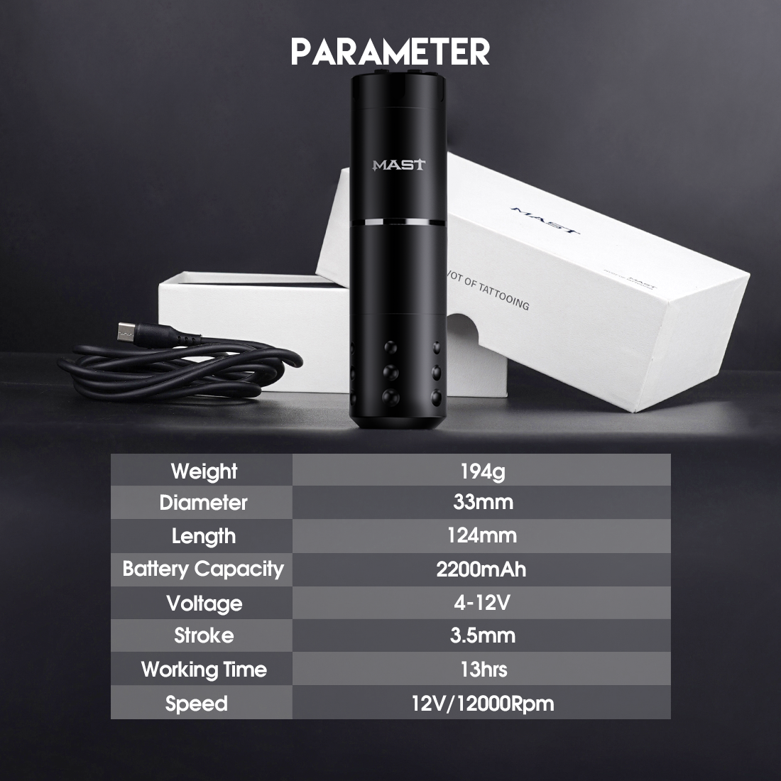 Mast A1  Pro New Generation Wireless Tattoo Pen Machine with 3.5MM Stroke - Dragonhawktattoos