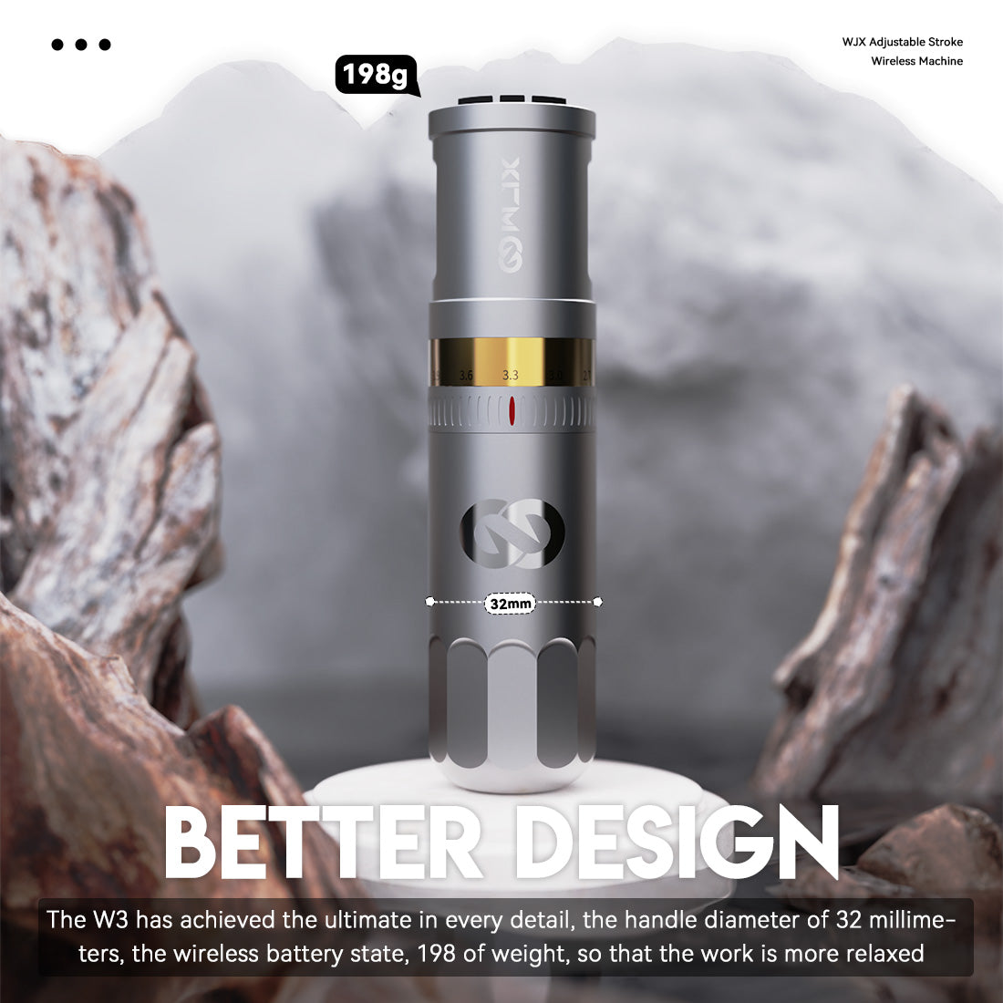 WJXワイヤレスタトゥーマシン W3 Fast Charge Adjustable Stroke Wireless Mast Tattoo