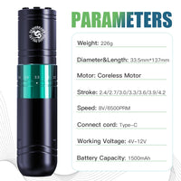 Dragonhawk A2 Kit da tatuaggio wireless con 2 batterie