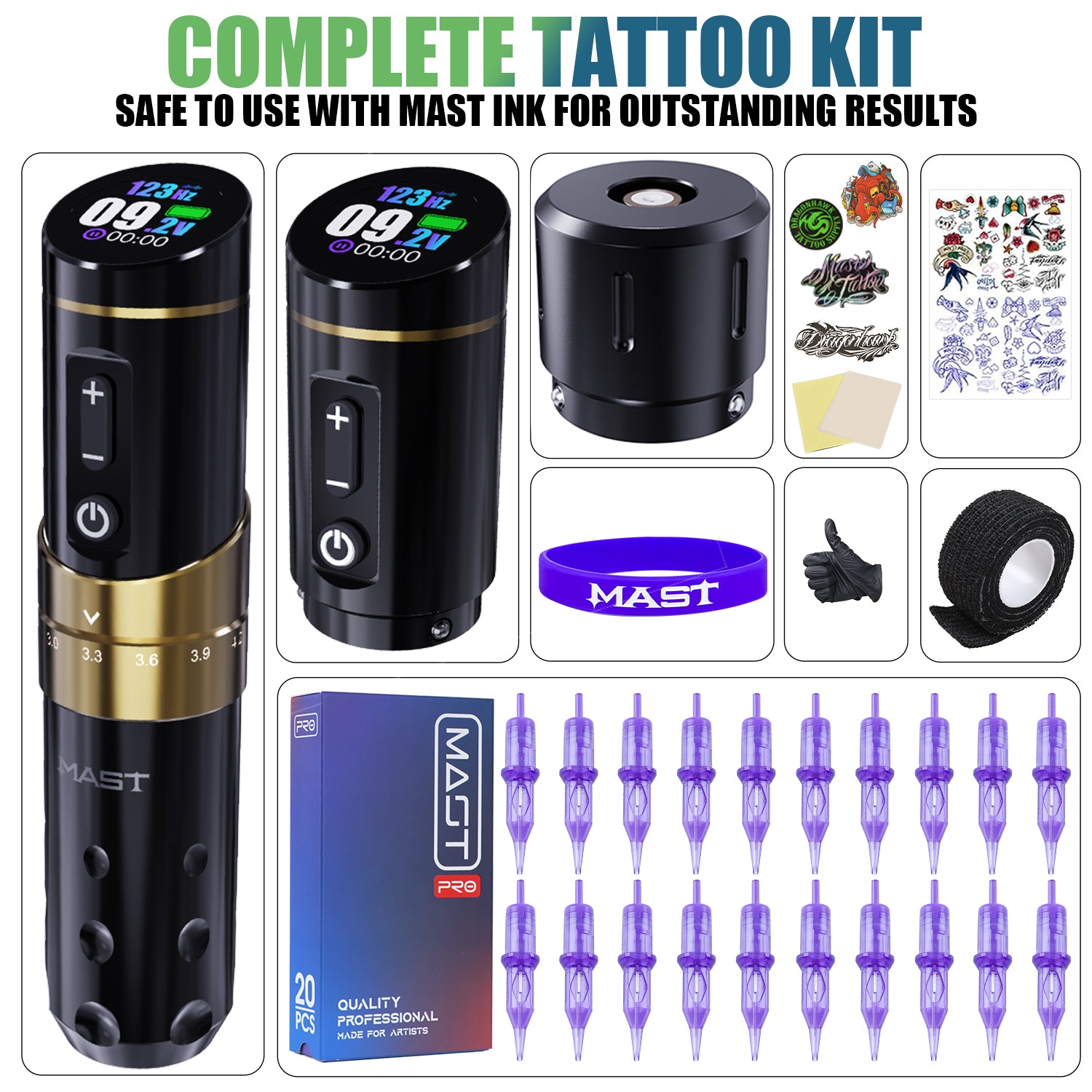 Mast Flip3 Wireless Tattoo Machine Pen Professional Bundle