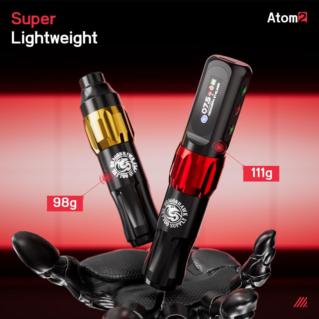Dragonhawk Atom2 Wireless Tattoo Machine Pen 2.8mm Stroke RCA Jack Par