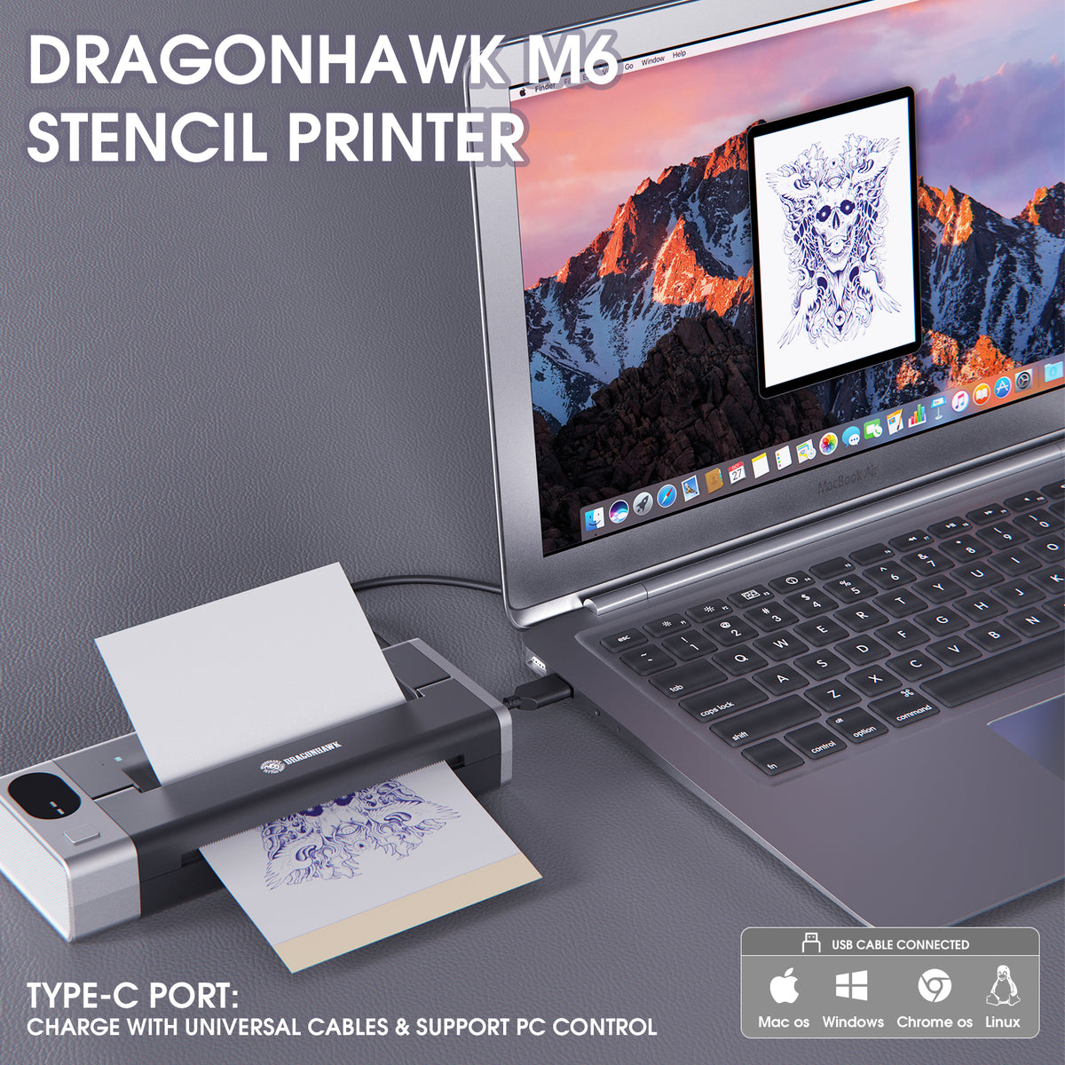 Dragonhawk M6 Wireless Tattoo Stencil Printer Portable Tattoo Printer - Dragonhawktattoos