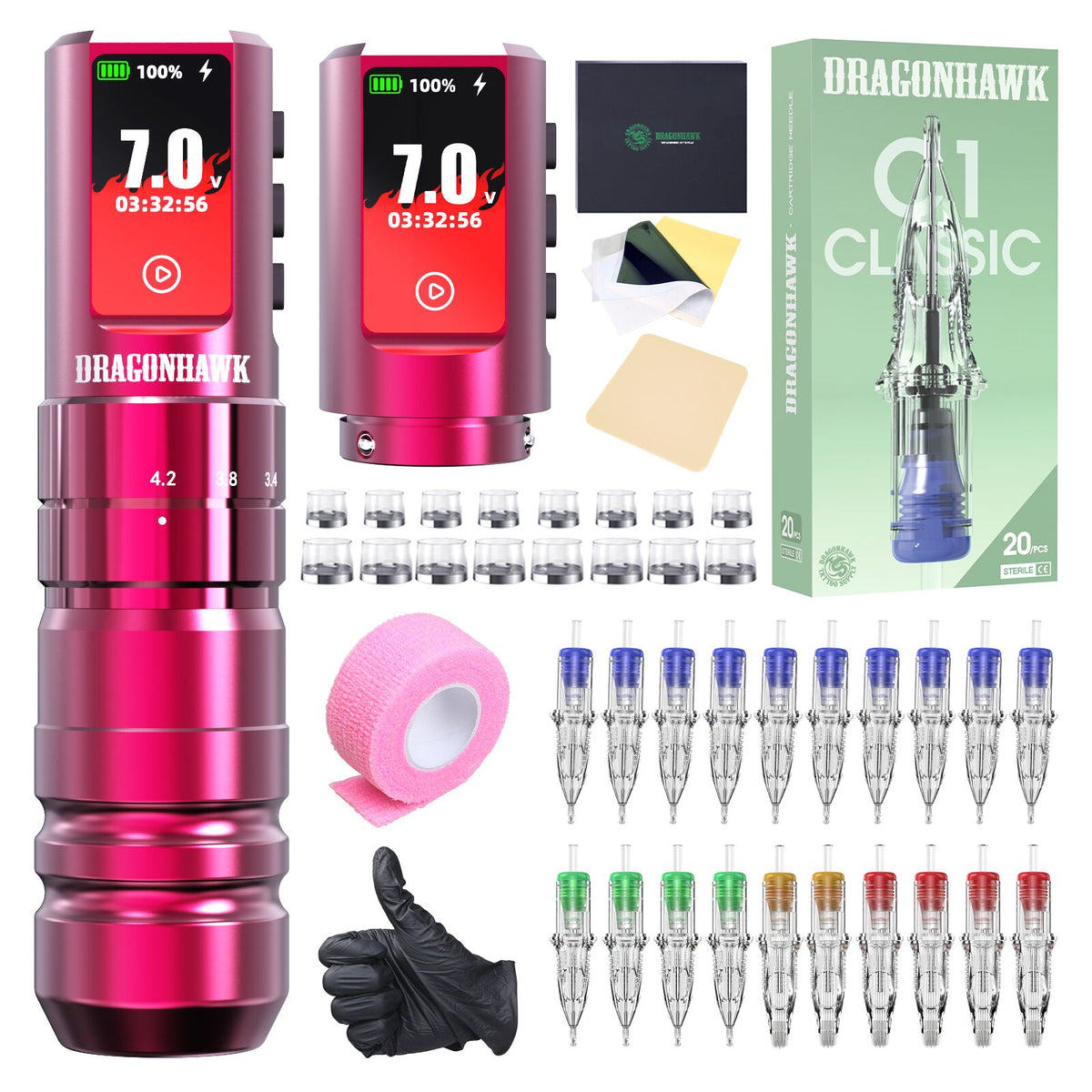 Dragonhawk A3 Pro Wireless Tattoo Pen Machine Kit - Dragonhawktattoos