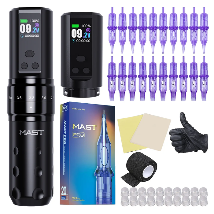 Dragonhawk <tc><tc>Mast</tc></tc> Fold2 Pro draadloze tattoo-set met 20-delige tattoo-naalden