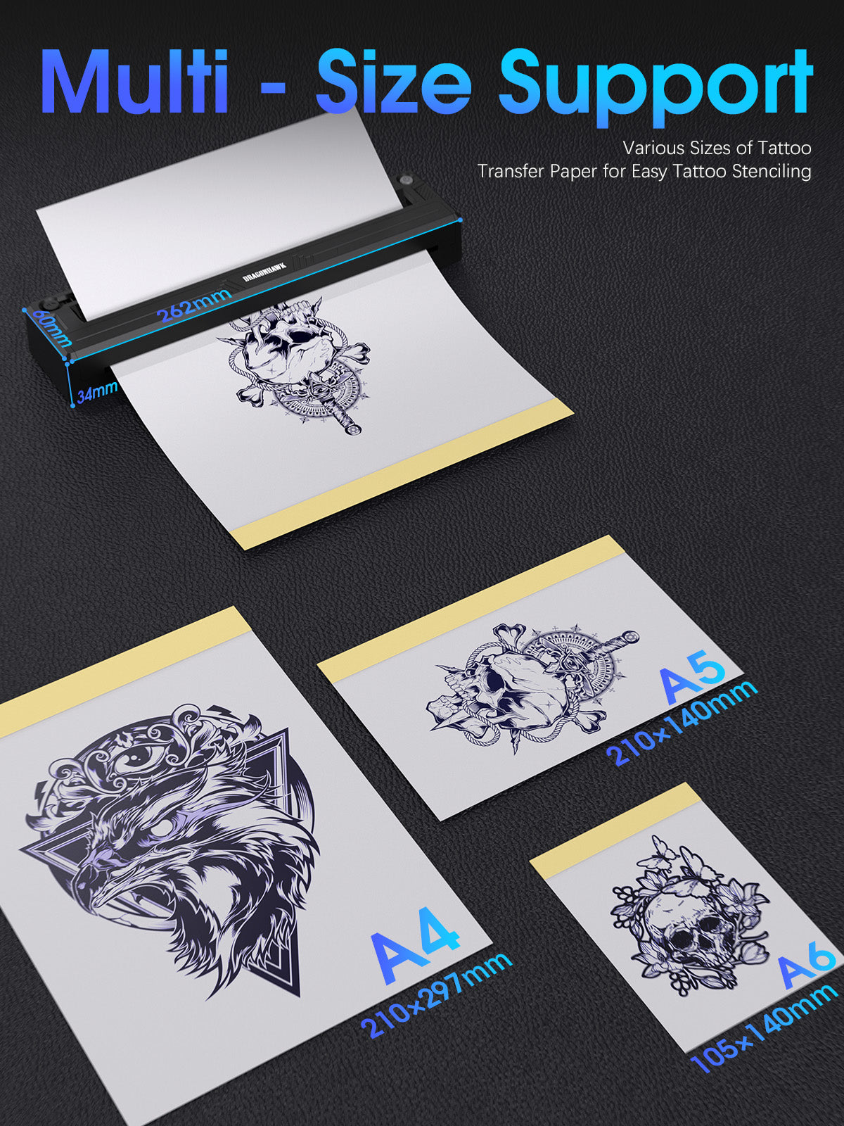 Dragonhawk A4 Wireless Thermal Tattoo Stencil Printer Machine Portable Tattoo Printer