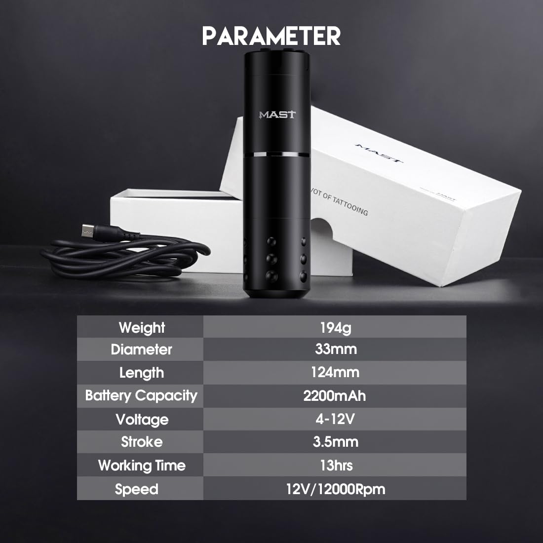 Dragonhawk Mast A1 ワイヤレス タトゥー ペン マシン キット (Mast