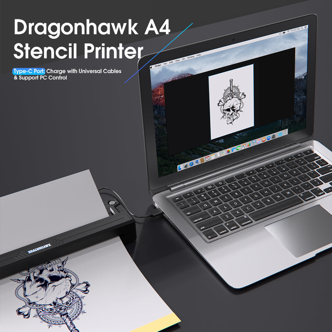 Dragonhawk A4 Wireless Thermal Tattoo Stencil Printer Machine Portable Tattoo Printer - Dragonhawktattoos