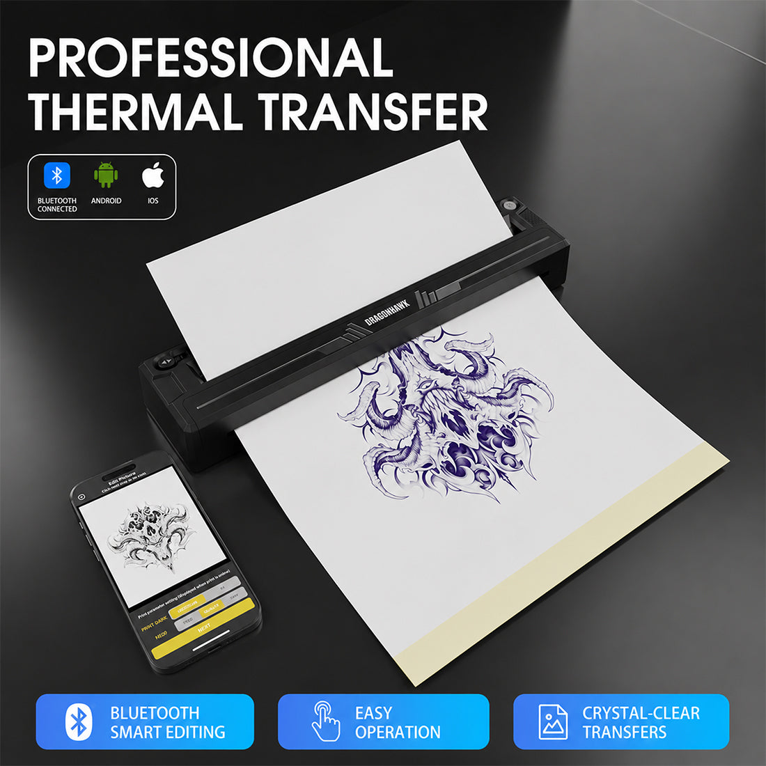 Dragonhawk A4 Wireless Thermal Tattoo Stencil Printer Machine Portable Tattoo Printer - Dragonhawktattoos