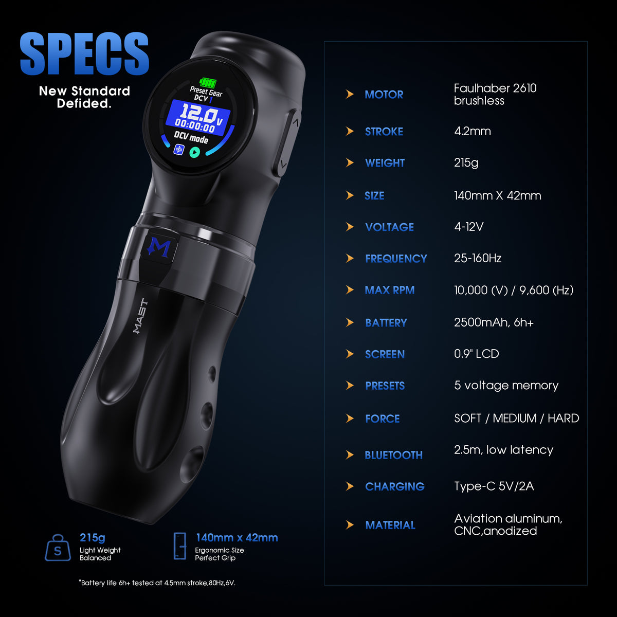 MAST Archer 3 Ultra Wireless Tattoo Pen Machine with 4.2mm Stroke - Dragonhawktattoos