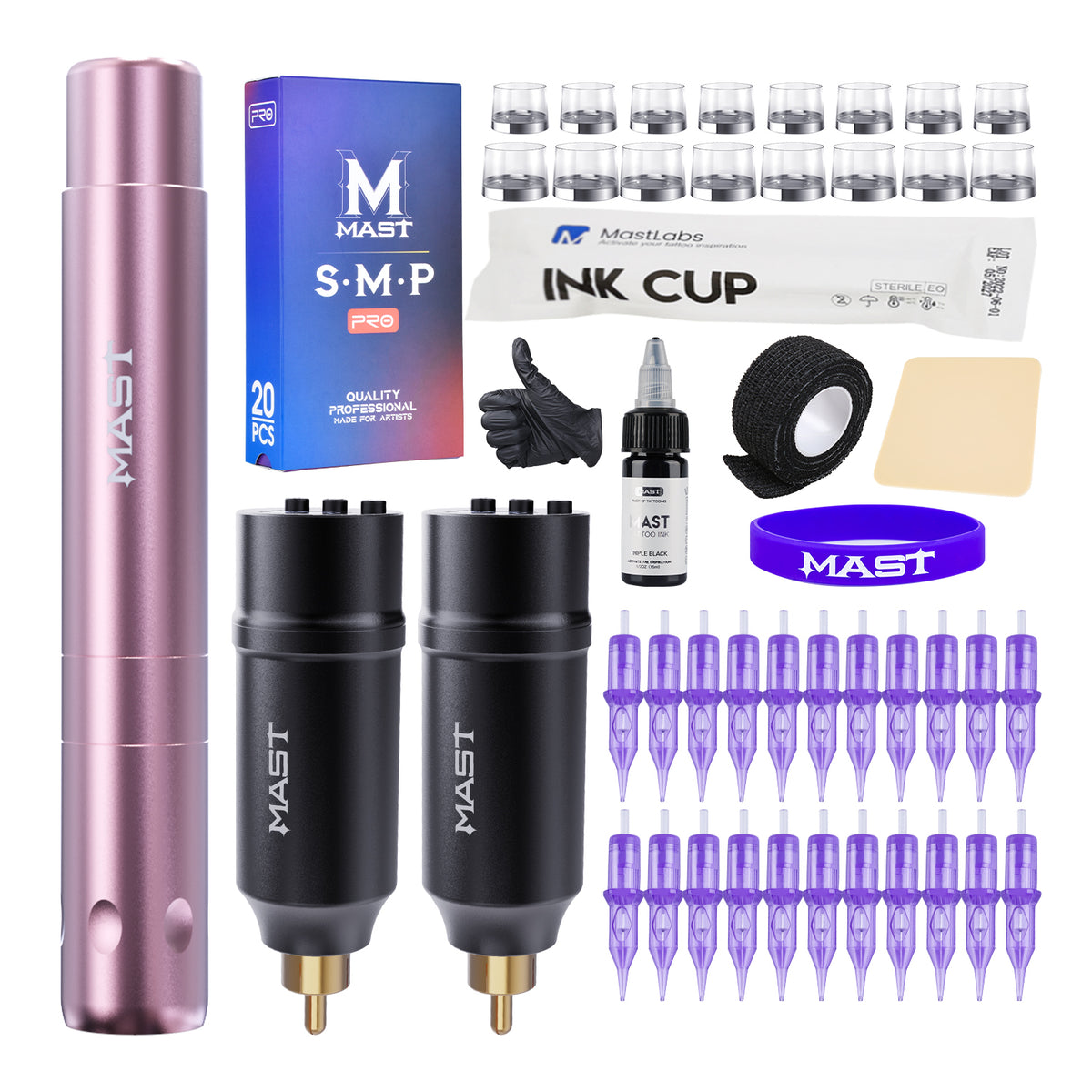 Mast Tour Air Black Wireless Tattoo Machine Kit with Two Batteries