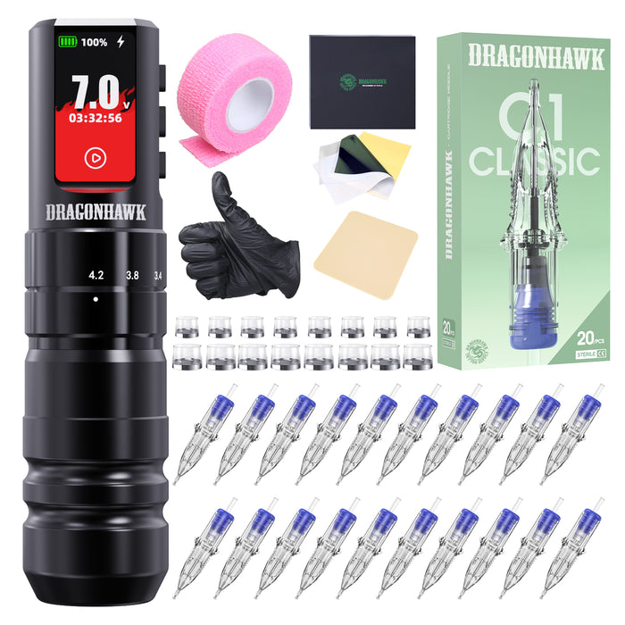 Dragonhawk A3 Pro Wireless Tattoo Pen Machine Kit - Dragonhawktattoos