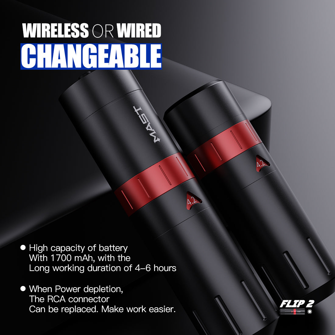Mast Flip 2 Wireless Tattoo Pen Machine Adjustable 7 Strokes 2.4-4.2mm