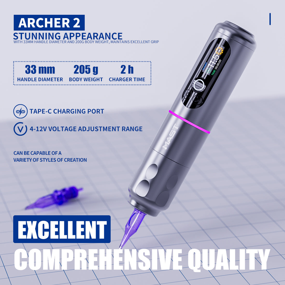 Mast Archer 2 Rotary Tattoo Machine Pen Wireless Bundle Advanced