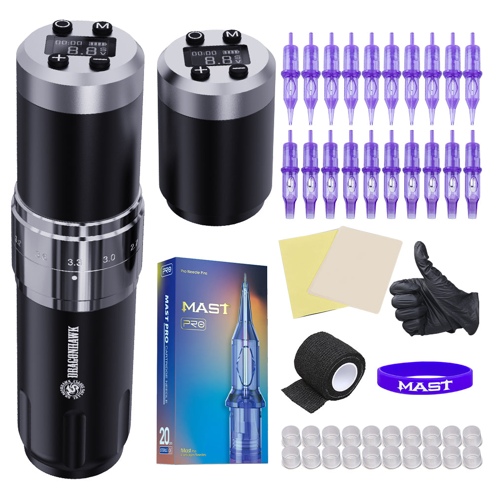 Dragonhawk Wireless Tattoo Machine Kit met 20 -st tat Tattoo naalden