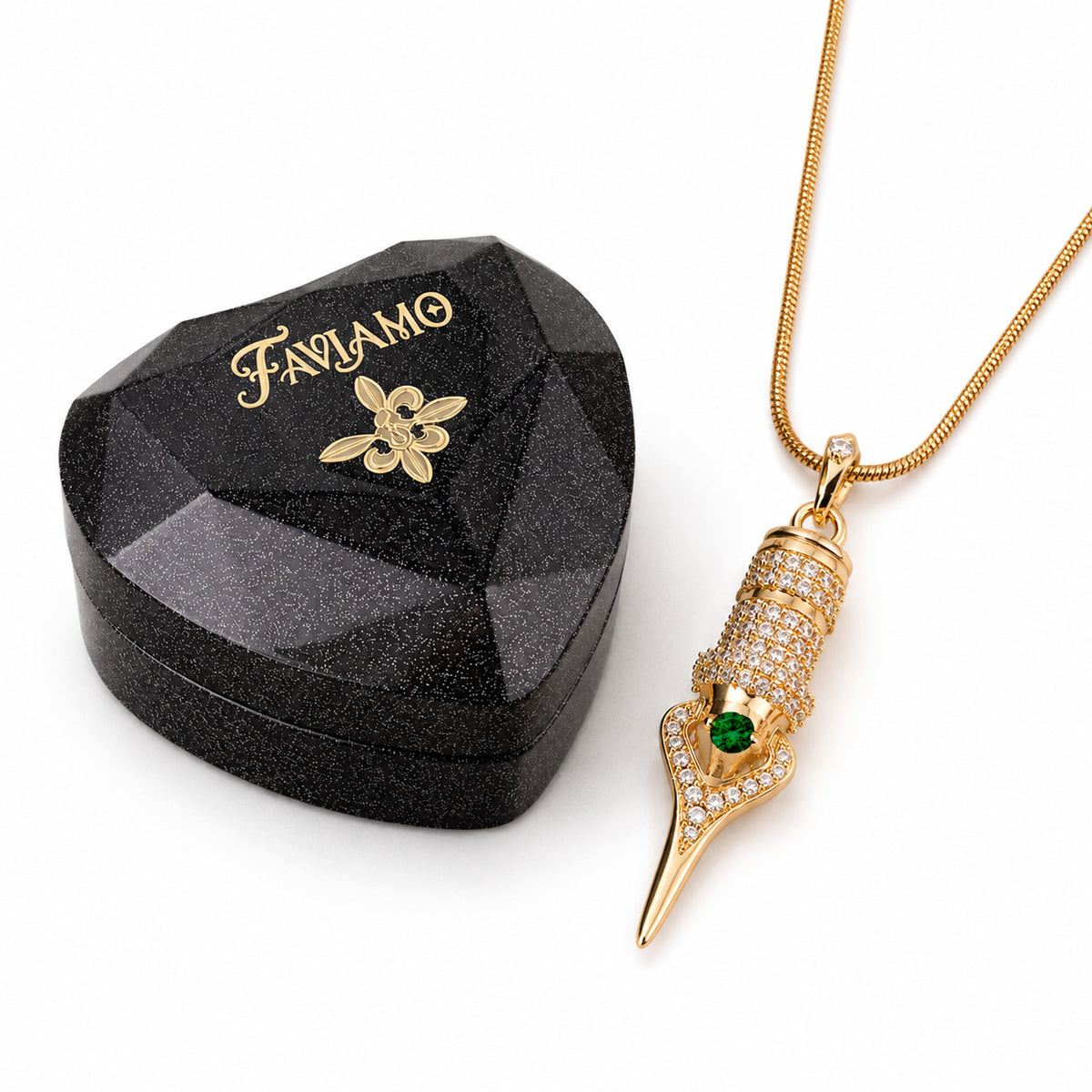 Faviamo 24K Gold Plated Handmade Zircon Inlaid Tattoo Art Pendant Ornament Necklace