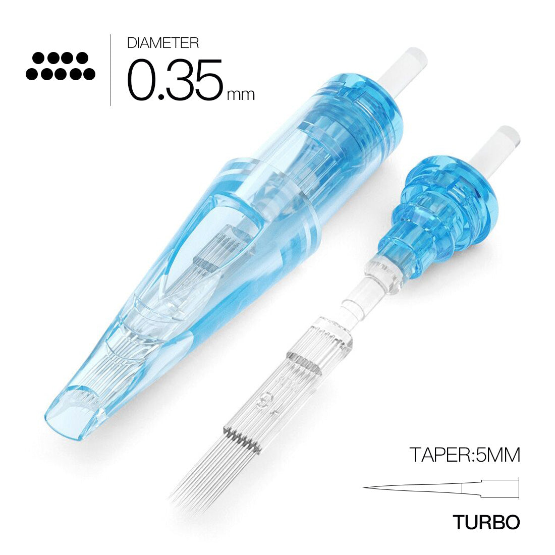 Cartuccia tatuaggio WJX Ago #12 diametro 0,35 mm 5 mm conico (RM-T) Turbo Box di 20