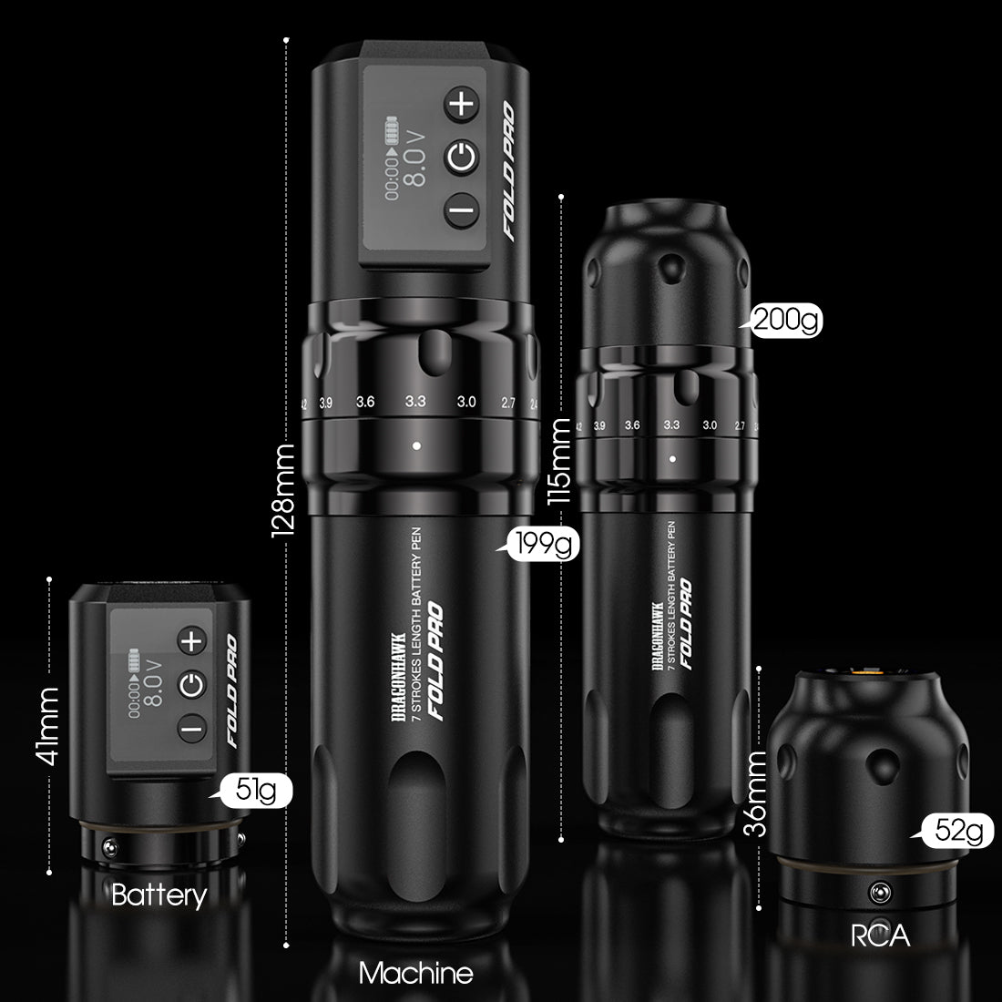 Dragonhawk 7 ストローク長のワイヤレス タトゥー ペン マシン